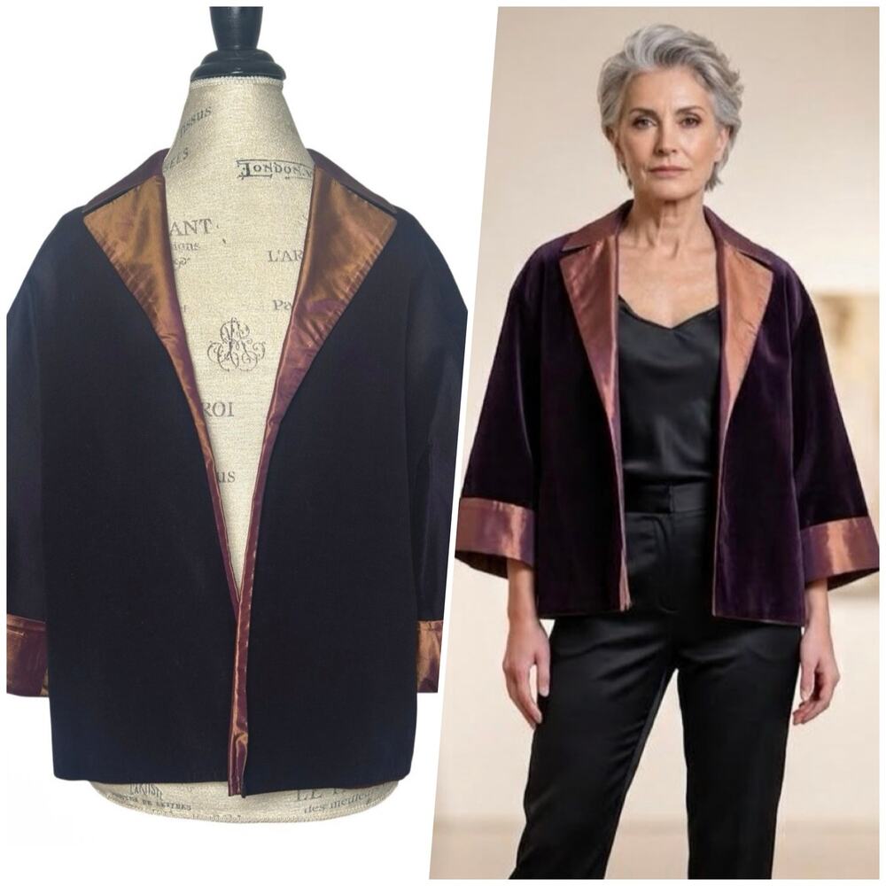 Dusan | Women | Plum Wine Cotton Silk Minimalist Open Front Blazer | Sz Small